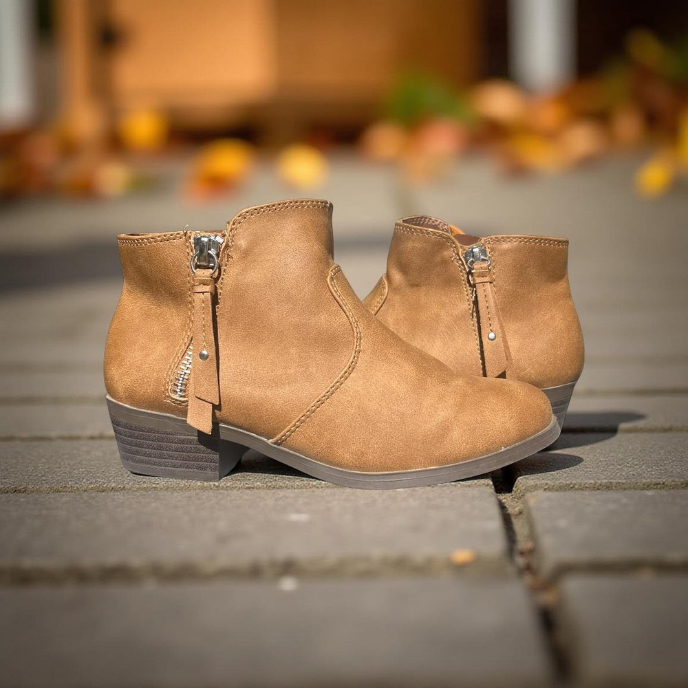 London Fog Girls Alley Ankle Boots Brown Faux Leather Shoes Size 1 M Tina
